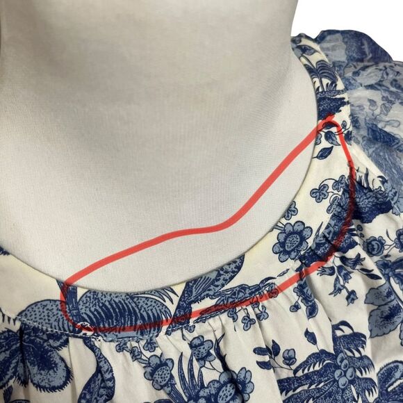 STAUD Garden Shift Dress Blue Toile Chinoiserie Women’s Size Small Sheer Sleeve - Picture 10 of 10